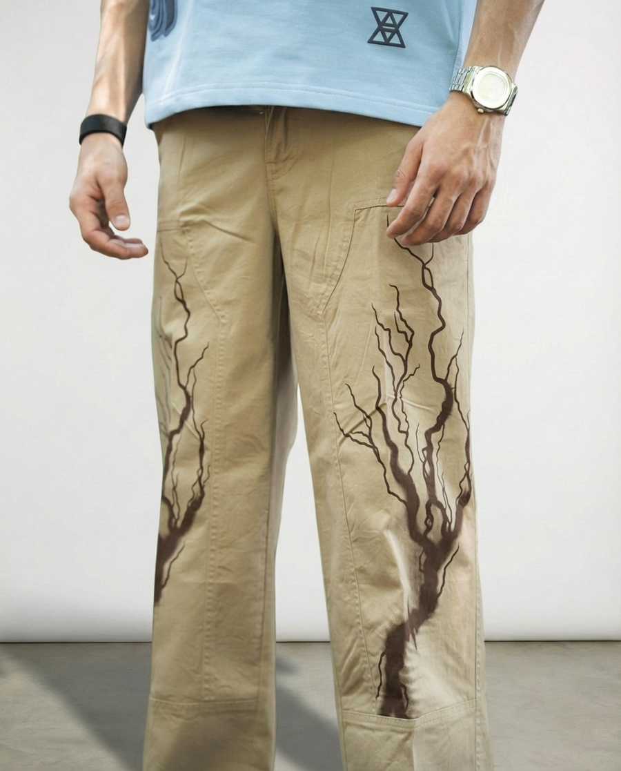 Vintage Print Twill Straight-Fit Pants