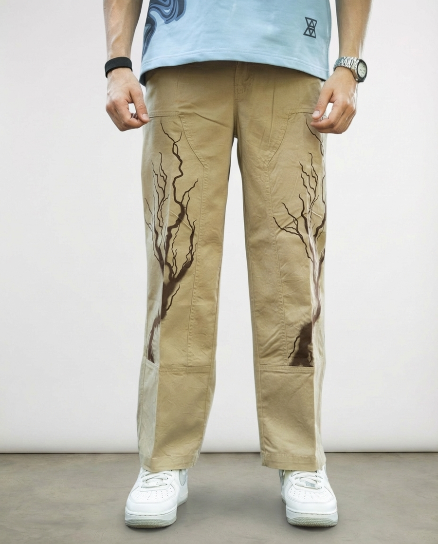 Vintage Print Twill Straight-Fit Pants