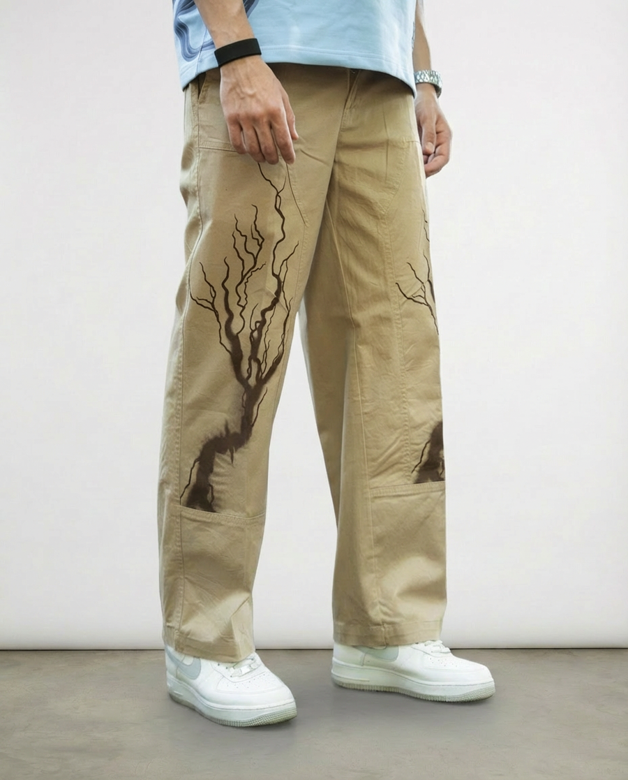 Vintage Print Twill Straight-Fit Pants