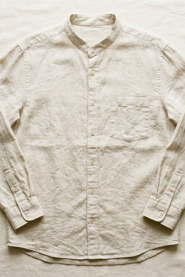 European Linen Band-Collar Shirt