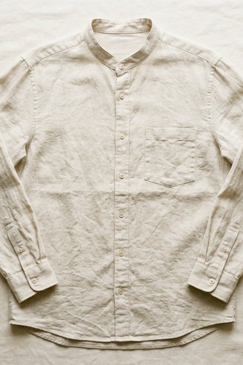 European Linen Band-Collar Shirt