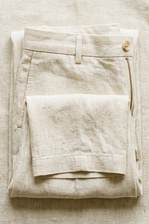 Linen-Blend Straight Trousers