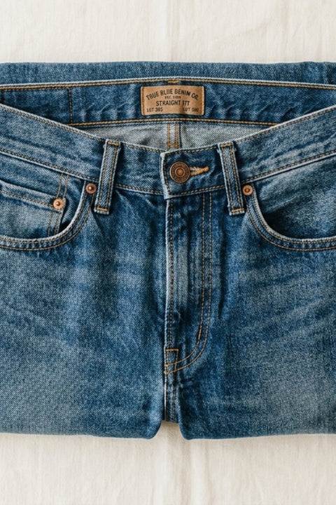 Mid-Wash Straight-Fit Jeans