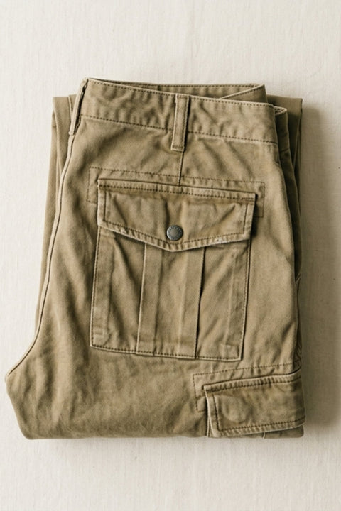 Garment-Washed Twill Cargo Pants